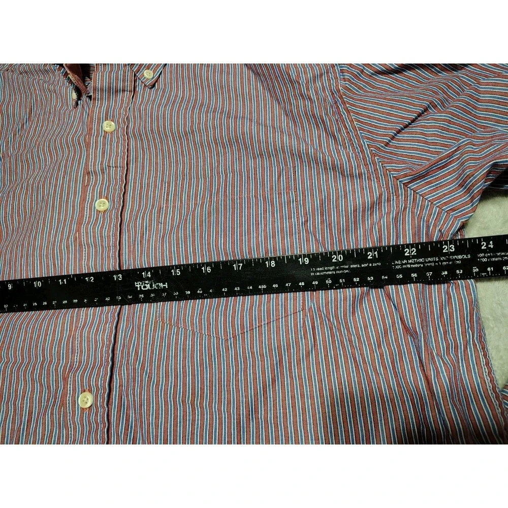 IZOD Shirt Men L Red/Blue Stripe Long Sleeve Preppy College Work Button‎ Down